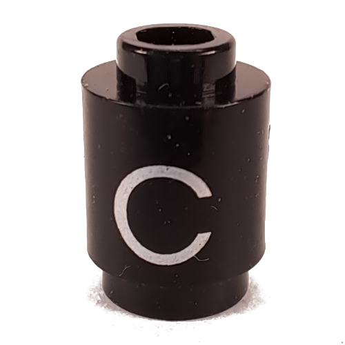 Lego Brick Round 1 x 1 with Letter 'C' Print / Black