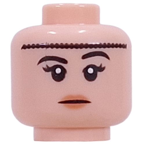 Lego Minifig Head Mary Crawley, Black Beaded Headband, Peach Lips, Neutral / Thin Smile
