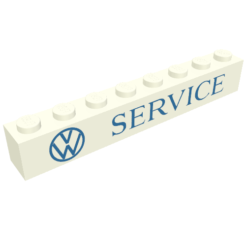 Lego Brick 1 x 8 with 'VW SERVICE' Blue Print / White