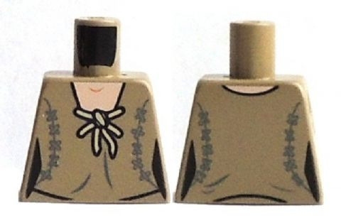 Lego Torso SW Female Dark Tan Robe with Light Tan Tie and Dark Bluish Gray Stitching (both sides) Pattern (Leia) / Dark Tan