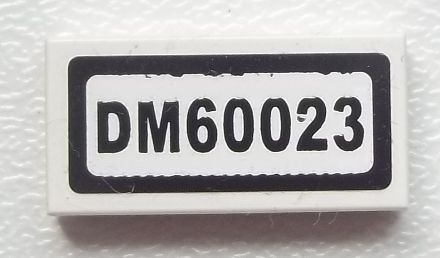 Lego Tile 1 x 2 with 'DM60023' Pattern (Sticker) - Set 60023 / White