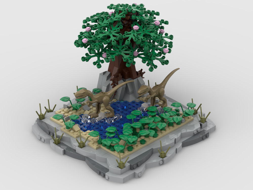 Lego Dinosaurs diorama walks in a stream