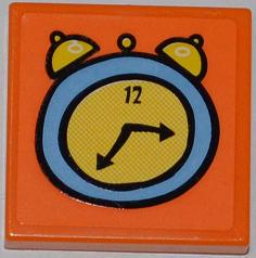Lego Tile 2 x 2 with Medium Blue and Yellow Alarm Clock Pattern (Sticker) - Set 3818