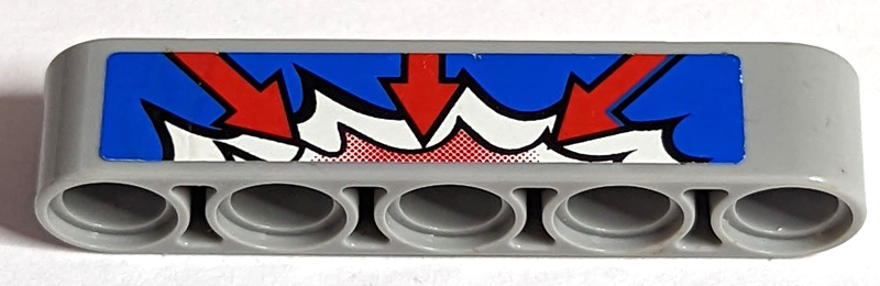 Lego Technic, Liftarm Thick 1 x 5 with 3 Red Arrows on Blue, Red, and White Explosion Pattern Model Right Side (Sticker) - Set 8182