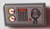 Lego Slope 30 1 x 2 x 2/3 with White Gauges, Buttons, Orange Bar, and Radio on Silver Background Pattern (Sticker) - Set 60004