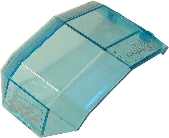 Lego Windscreen 4 x 4 x 4 2/3 with Bar Handle with Silver Chevron, Targets and 'BREEZ' Pattern (Stickers) - Set 44027 / Trans-Light Blue