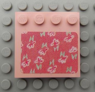 Lego Tile, Modified 4 x 4 with Studs on Edge with Flowers Pattern (Sticker) - Set 3242 / Light Salmon