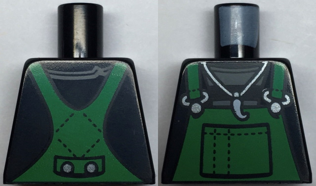 Lego Torso Green Overalls with Claw Necklace Pattern / Black