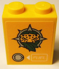 Lego Brick 1 x 2 x 2 with Inside Stud Holder with Leopard Head, Leaves, Fuel Inlet and White Arrow and 'FUEL' Pattern (Sticker) - Set 60158 / Bright Light Orange