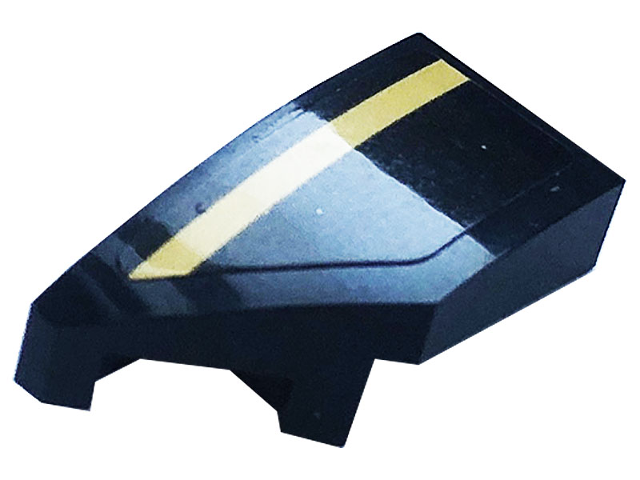 Lego Wedge 2 x 1 x 2/3 Left with Gold Stripe Pattern (Sticker) - Set 76899 / Black