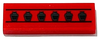 Lego Tile 1 x 3 with Pistons and 2 Black Lines Pattern (Sticker) - Set 75882 / Red