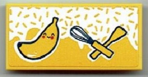 Lego Tile 2 x 4 with Spatula, Whisk and Banana Pattern (Sticker) - Set 41393 / Yellow