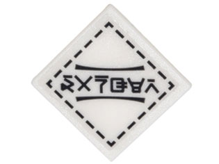 Lego Road Sign 2 x 2 Square with Open O Clip with Black Dotted Line Border and Ninjago Logogram 'DANGER' Pattern (Sticker) - Set 70620 / White