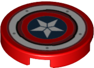 Lego Tile, Round 2 x 2 with Bottom Stud Holder with White Ring, Star in Dark Blue Circle Pattern (Captain America Shield)