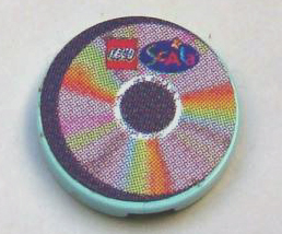 Lego Tile, Round 2 x 2 with CD Pastel Sectors and LEGO Scala Logo Pattern (Sticker) - Sets 3142 / 3159 / Aqua