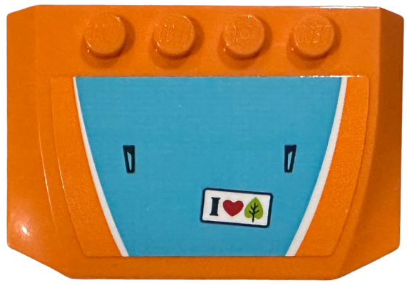 Lego Wedge 4 x 6 x 2/3 Triple Curved with Medium Azure Hood with White Edges and 'I Heart Leaf' Bumper Sticker Pattern (Sticker) - Set 41735 / Orange