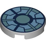 Lego Tile Round 2 x 2 with Arc Reactor Print / Light Bluish Gray