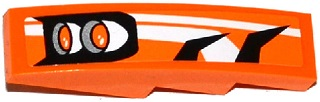 Lego Slope, Curved 4 x 1 with Black and White Stripes and 2 Orange Headlights Pattern Model Left Side (Sticker) - Set 70224 / Orange
