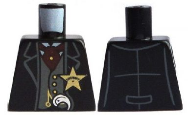 Lego Torso Western Sheriff Star Badge, Vest, Red Ascot Pattern / Black