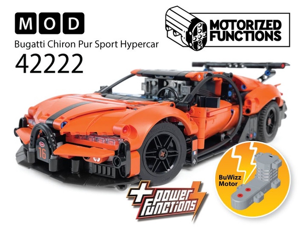 Lego 42222 Bugatti Chiron Pur Sport Hypercar RC MOD for Power Function & BuWizz Mortors