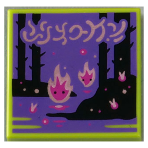 Lego Tile 2 x 2 with Magical Fire Print (43115-1) / Lime