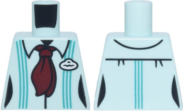 Lego Torso Female Shirt with Collar and Dark Turquoise Vertical Stripes, Dark Red Tie, White Badge Pattern / Light Aqua