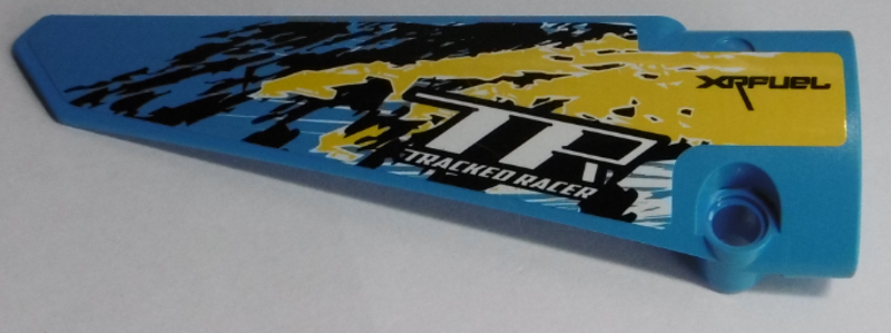 Lego Technic, Panel Fairing # 5 Long Smooth, Side A with 'XRFUEL', 'TR TRACKED RACER' and Black, Yellow and White Splotches Pattern (Sticker) - Set 42095