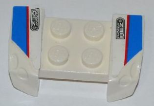 Lego Vehicle, Mudguard 2 x 4 with Headlights Overhang with 'NUTY REZ' and Red Line on Blue and White Pattern on Both Sides (Stickers) - Set 8125 / White