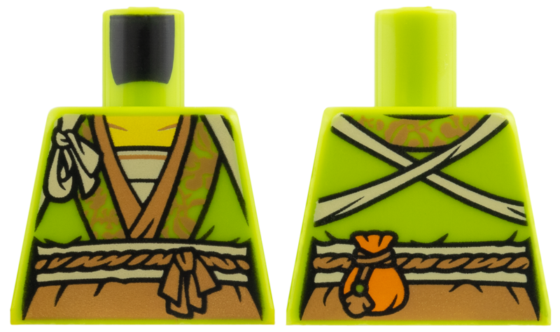 Lego Torso Robe, Medium Nougat Hem and Sash, Tan Shirt and Straps Pattern / Lime