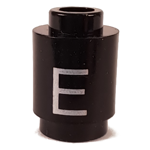 Lego Brick Round 1 x 1 with Letter 'E' Print / Black