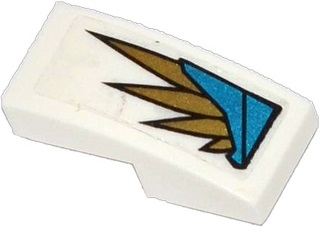 Lego Slope, Curved 2 x 1 x 2/3 with Blue Armor Plates and Gold Feathers Pattern Model Right Side (Sticker) - Set 70124 / White
