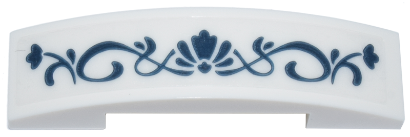 Lego Slope, Curved 4 x 1 x 2/3 Double with Dark Blue Filigree and Flowers Pattern (Sticker) - Set 42671