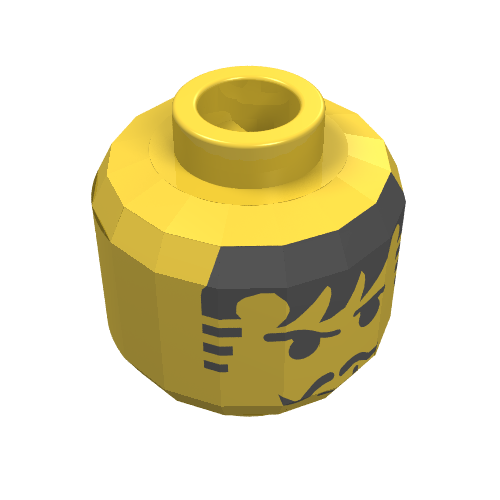 Lego Minifig Head Johnny Thunder / Shadow Knight / Soccer Player, Moustache Black Bangs, Striped Sideburns Print / Yellow