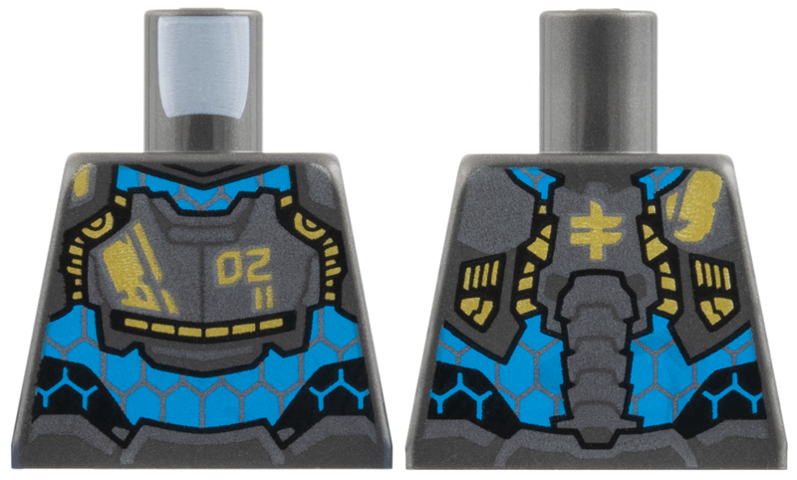 Lego Torso Armor over Dark Azure Mesh, Gold '02' and Trim Pattern