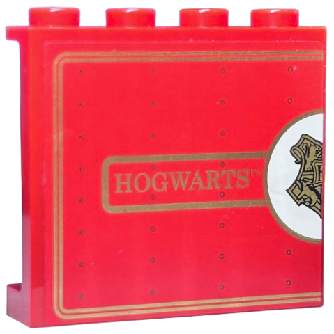 Lego Panel 1 x 4 x 3 with Side Supports - Hollow Studs with Half Gold Hogwarts Crest in White Circle and  'HOGWARTS' Pattern (Sticker) - Set 4841