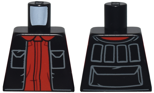 Lego Torso SW Pilot Flight Suit, Vest with Light Bluish Gray Pockets and Pouch Outlines over Red Shirt Pattern / Black