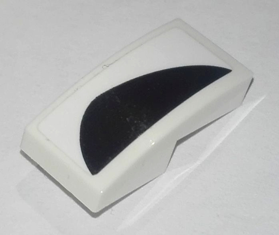 Lego Slope, Curved 2 x 1 x 2/3 with Black Curved Vent Pattern Model Left Side (Sticker) - Set 76900 / White