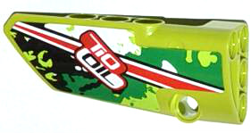 Lego Technic, Panel Fairing # 3 Small Smooth Long, Side A with Red Stripe and 'TIO OIL' on Black, White and Green Camouflage Pattern (Sticker) - Set 42027