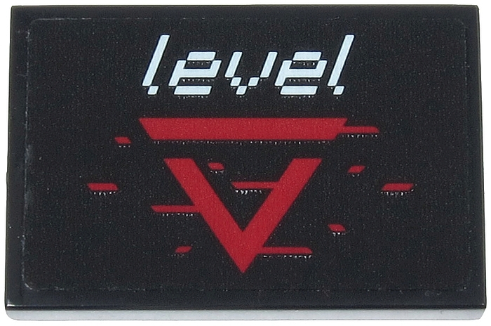Lego Tile 2 x 3 with White 'level', Dark Red 'V', Stripes and Pixels Pattern (Sticker) - Set 71712