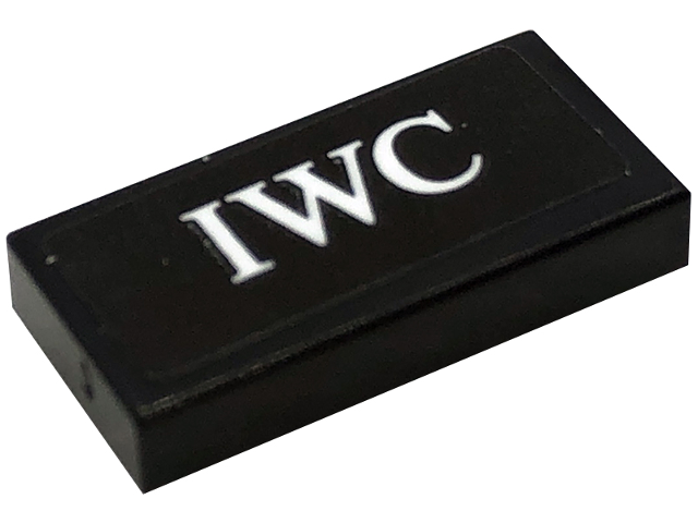 Lego Tile 1 x 2 with White 'IWC' Pattern (Sticker) - Set 76909 / Black