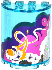 Lego Cylinder Half 2 x 4 x 4 with White, Pink and Dark Purple Clouds, Rocket Ship and 7 Stars Pattern (Sticker) - Set 41128 / Trans-Light Blue