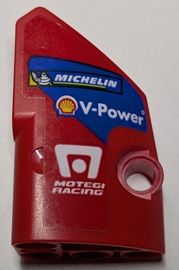 Lego Technic, Panel Fairing # 2 Small Smooth Short, Side B with Michelin, Shell Logo, 'V-Power' and Motegi Racing Logo on Blue Stripe Pattern (Sticker) - Set 42125