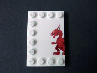 Lego Tile, Modified 4 x 6 with Studs on Edges with Dragon Left Half Pattern