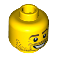 Lego Minifig Head Lumberjack, Beard Stubble, Reddish Brown Eyebrows, White Pupils and Open Smile Print [Blocked Open Stud] / Yellow