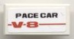 Lego Tile 1 x 2 with 'PACE CAR V-8' Pattern (Sticker) - Set 8121 / White