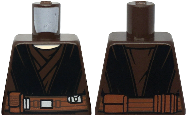 Lego Torso SW Jedi Robe, Reddish Brown Belt with Pouches, Black Layers and Markings Pattern (SW Anakin Clone Wars) / Dark Brown