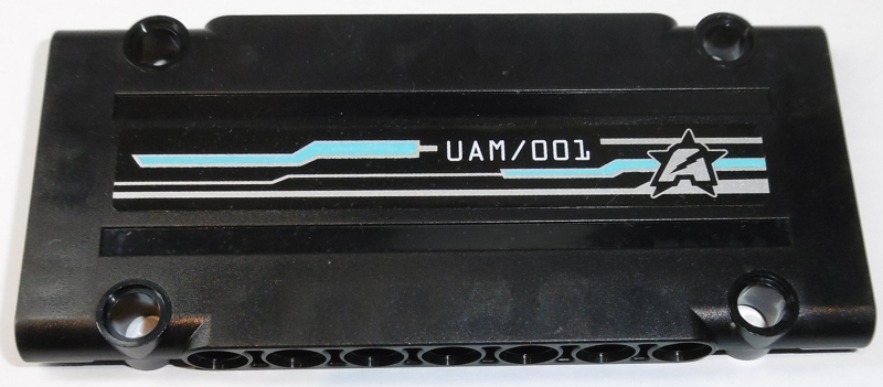 Lego Technic, Panel Plate 5 x 11 x 1 with 'UAM/001' and Ultra Agents Logo Pattern Model Left Side (Sticker) - Set 70165 / Black