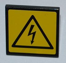 Lego Road Sign 2 x 2 Square with Clip with Electricity Danger Sign Pattern (Sticker) - Set 8186 / Black