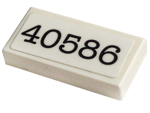 Lego Tile 1 x 2 with Black '40586' Pattern (Sticker) - Set 40586 / White