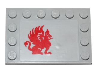 Lego Tile, Modified 4 x 6 with Studs on Edges with Red Gryphon Pattern Model Right Side (Sticker) - Set 75081